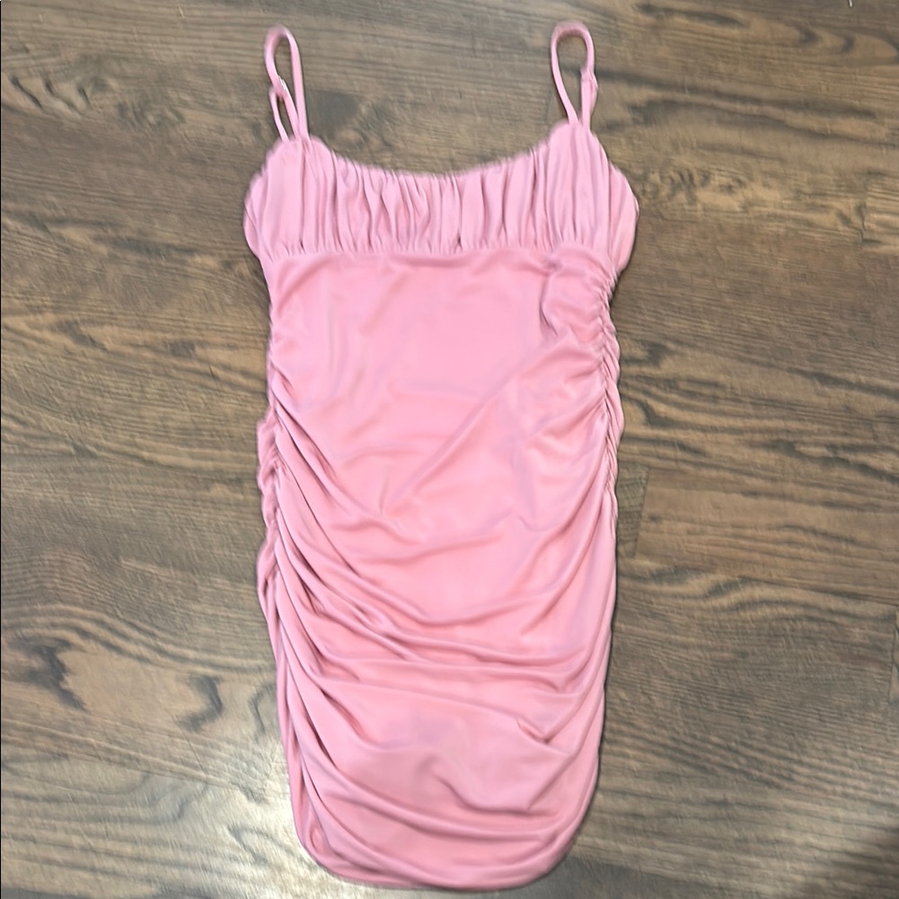 Pink Ruched Sleeveless Dress